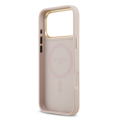 Apple iPhone 17 Pro Max Kılıf Guess Orjinal Lisanslı M-safe Şarj Özellikli Sıcak Baskılı Yazı Logolu PU Deri Peony Kapak - 22