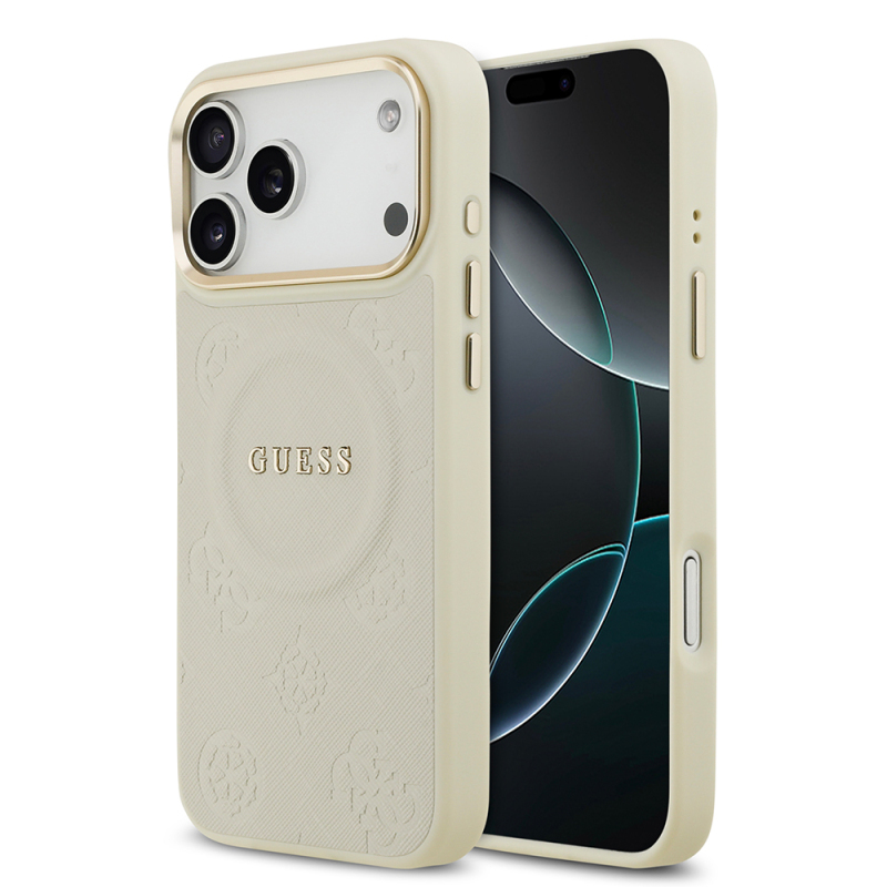 Apple iPhone 17 Pro Max Kılıf Guess Orjinal Lisanslı M-safe Şarj Özellikli Sıcak Baskılı Yazı Logolu PU Deri Peony Kapak - 5