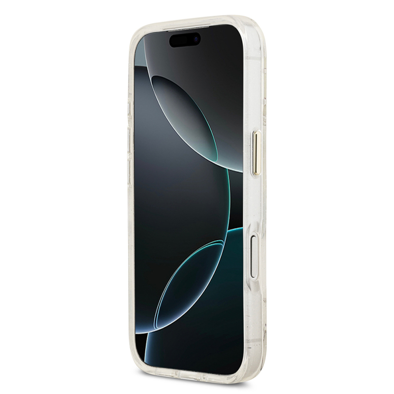 Apple iPhone 17 Pro Max Kılıf Guess Orjinal Lisanslı M-safe Şarj Özellikli Simli Çiçek Desenli Metal Kamera Çerçeveli Üçgen Logolu Kapak - 15