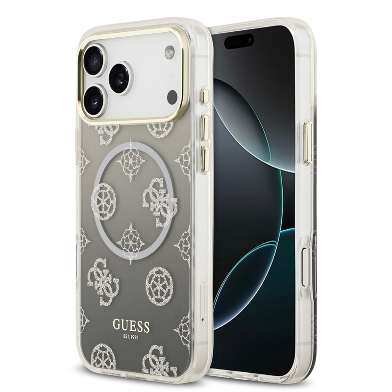 Apple iPhone 17 Pro Max Kılıf Guess Orjinal Lisanslı M-safe Şarj Özellikli Simli Peony Desenli Silikon Kapak - 3