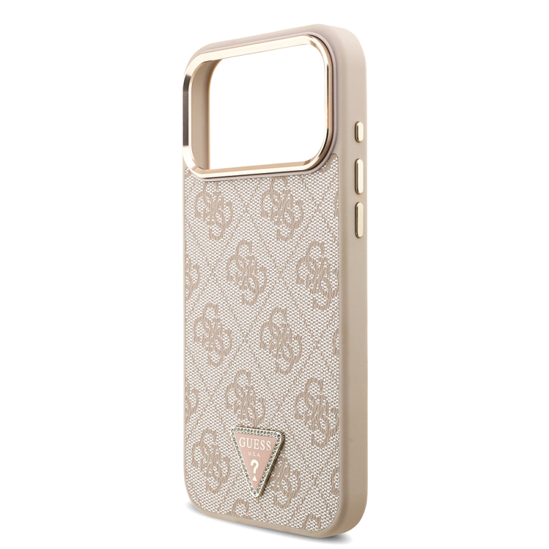 Apple iPhone 17 Pro Max Kılıf Guess Orjinal Lisanslı M-safe Şarj Özellikli Taşlı Üçgen Logo 4G Desenli Kapak - 9