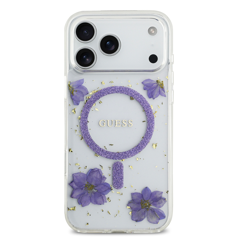 Apple iPhone 17 Pro Max Kılıf Guess Orjinal Lisanslı M-safe Şarj Özellikli Transparan Resin Flowers Kapak - 5