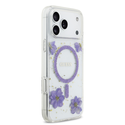 Apple iPhone 17 Pro Max Kılıf Guess Orjinal Lisanslı M-safe Şarj Özellikli Transparan Resin Flowers Kapak - 6