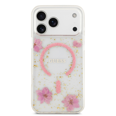 Apple iPhone 17 Pro Max Kılıf Guess Orjinal Lisanslı M-safe Şarj Özellikli Transparan Resin Flowers Kapak - 11