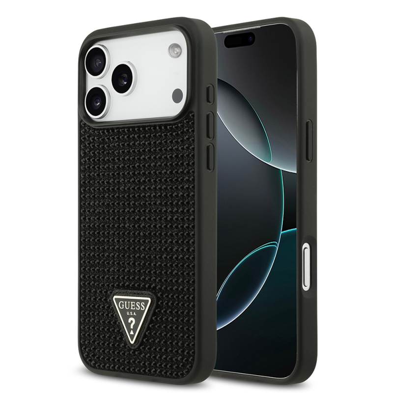 Apple iPhone 17 Pro Max Kılıf Guess Orjinal Lisanslı Taşlı Arka Yüzey Üçgen Logolu Kapak - 1