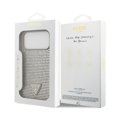 Apple iPhone 17 Pro Max Kılıf Guess Orjinal Lisanslı Taşlı Arka Yüzey Üçgen Logolu Kapak - 33