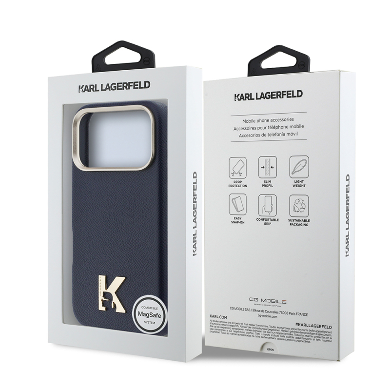 Apple iPhone 17 Pro Max Kılıf Karl Lagerfeld Orjinal Lisanslı M-safe Şarj Özellikli Gold Kamera Çerçeveli KHEAD Metal Logolu PU Deri Kapak - 8