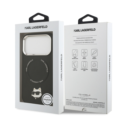 Apple iPhone 17 Pro Max Kılıf Karl Lagerfeld Orjinal Lisanslı M-safe Şarj Özellikli Metal Kamera ve Buton Tasarımlı Choupette PU Deri Kapak - 9