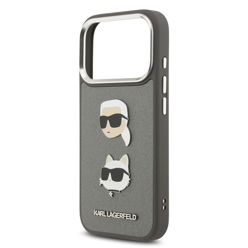 Apple iPhone 17 Pro Max Kılıf Karl Lagerfeld Orjinal Lisanslı Metal Logolu K&C Heads Pin Kapak - 14