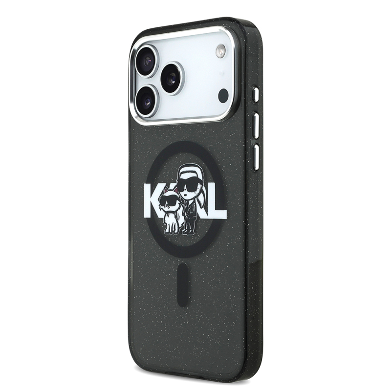 Apple iPhone 17 Pro Max Kılıf Karl Lagerfeld Orjinal Lisanslı Parlayan Simli Karl & Choupette Sketch Logo Kapak - 3