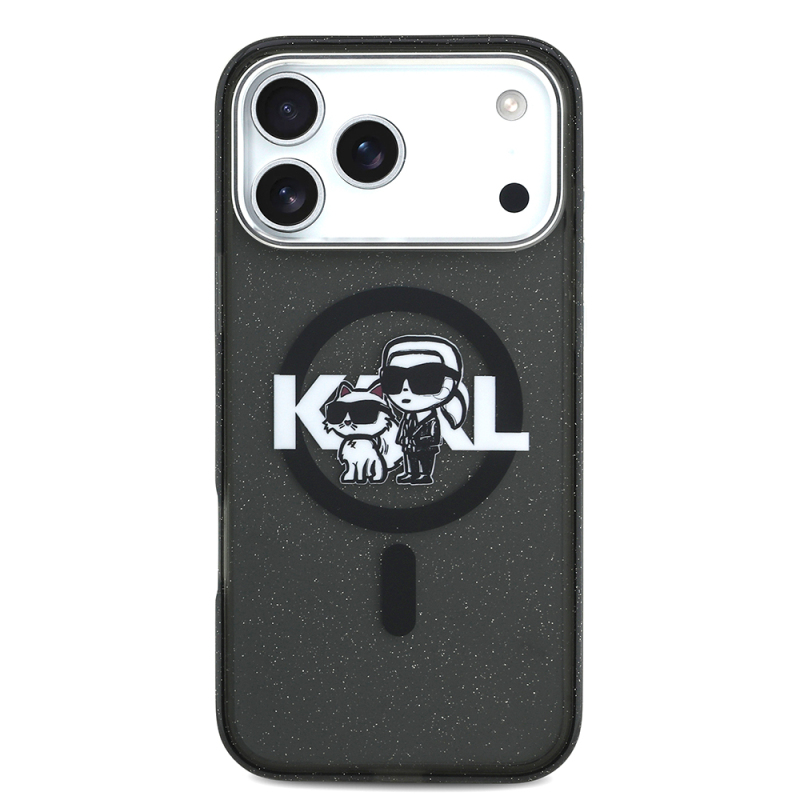 Apple iPhone 17 Pro Max Kılıf Karl Lagerfeld Orjinal Lisanslı Parlayan Simli Karl & Choupette Sketch Logo Kapak - 4