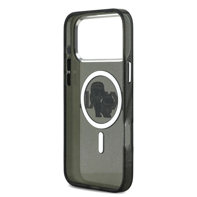 Apple iPhone 17 Pro Max Kılıf Karl Lagerfeld Orjinal Lisanslı Parlayan Simli Karl & Choupette Sketch Logo Kapak - 8