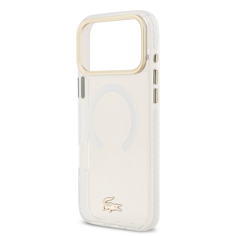 Apple iPhone 17 Pro Max Kılıf Lacoste Orjinal Lisanslı M-safe Şarj Özellikli Gold Timsah Logolu Buzlu Kapak - 21