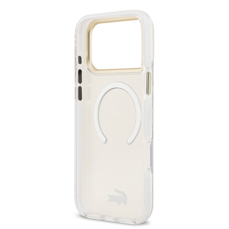 Apple iPhone 17 Pro Max Kılıf Lacoste Orjinal Lisanslı M-safe Şarj Özellikli Gold Timsah Logolu Buzlu Kapak - 22