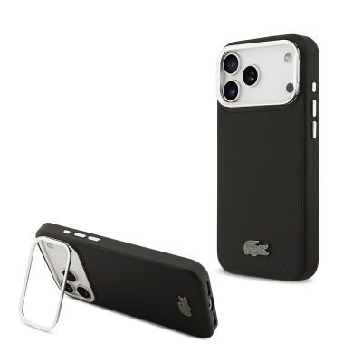 Apple iPhone 17 Pro Max Kılıf Lacoste Orjinal Lisanslı M-safe Şarj Özellikli PU Pike Desenli Standlı Metal Logolu Kapak - 1