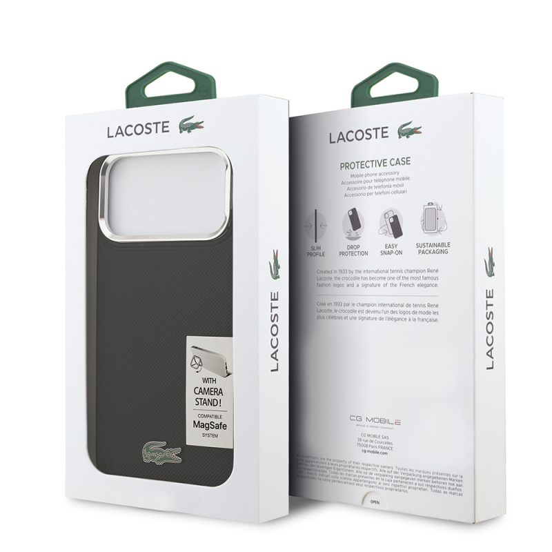 Apple iPhone 17 Pro Max Kılıf Lacoste Orjinal Lisanslı M-safe Şarj Özellikli PU Pike Desenli Standlı Metal Logolu Kapak - 9
