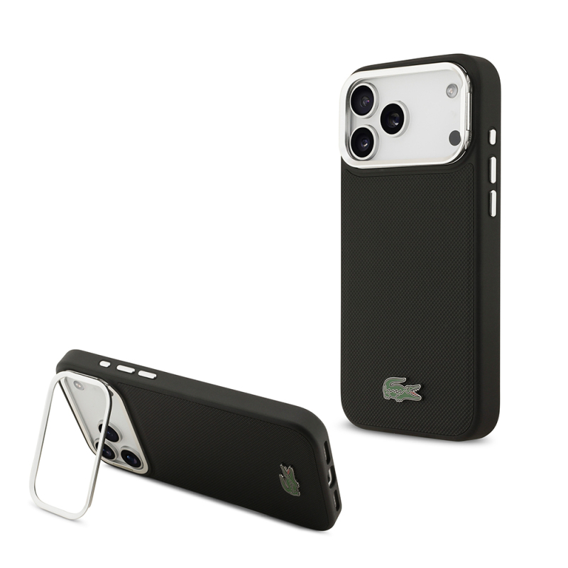 Apple iPhone 17 Pro Max Kılıf Lacoste Orjinal Lisanslı M-safe Şarj Özellikli PU Pike Desenli Standlı Metal Logolu Kapak - 2