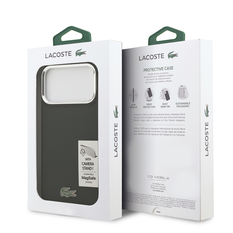 Apple iPhone 17 Pro Max Kılıf Lacoste Orjinal Lisanslı M-safe Şarj Özellikli PU Pike Desenli Standlı Metal Logolu Kapak - 26