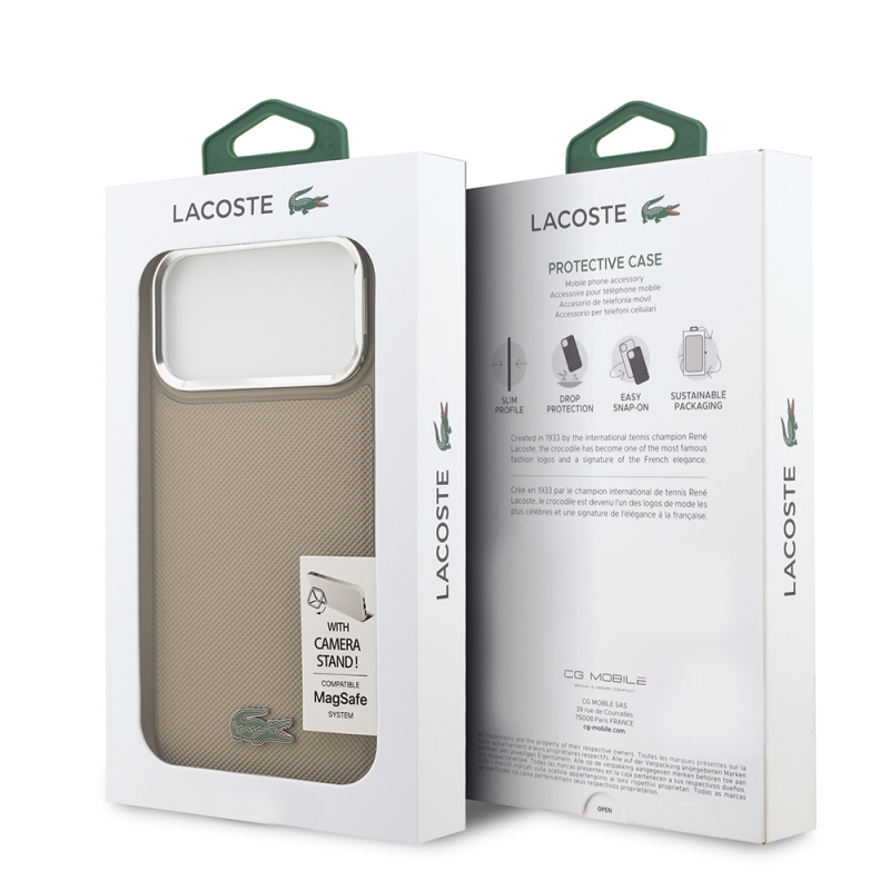 Apple iPhone 17 Pro Max Kılıf Lacoste Orjinal Lisanslı M-safe Şarj Özellikli PU Pike Desenli Standlı Metal Logolu Kapak - 33