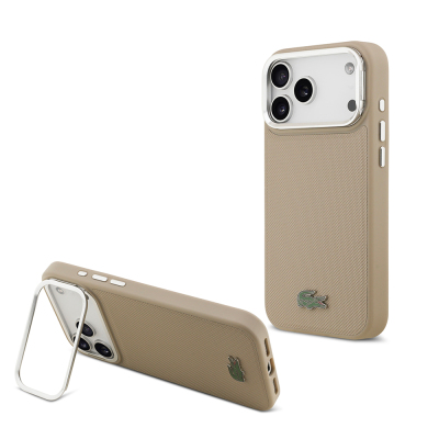 Apple iPhone 17 Pro Max Kılıf Lacoste Orjinal Lisanslı M-safe Şarj Özellikli PU Pike Desenli Standlı Metal Logolu Kapak - 5