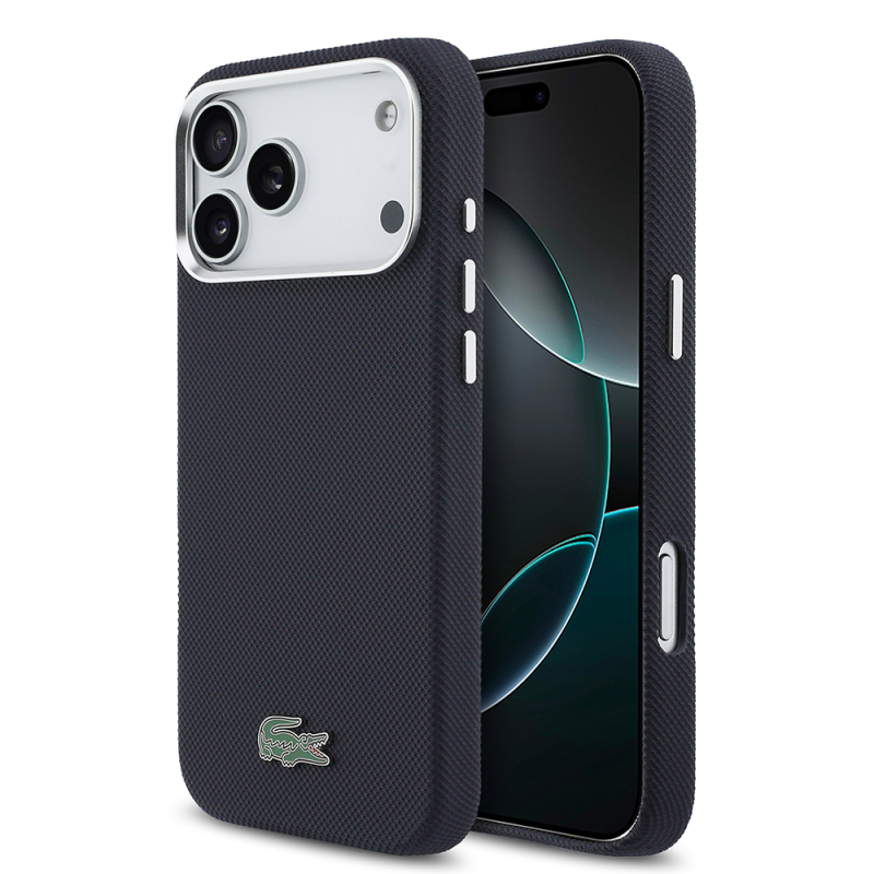 Apple iPhone 17 Pro Max Kılıf Lacoste Orjinal Lisanslı M-Safe Şarj Özellikli PVC Pike Desenli Arka Yüzey İkonik Timsah Dokuma Logolu Kapak - 17