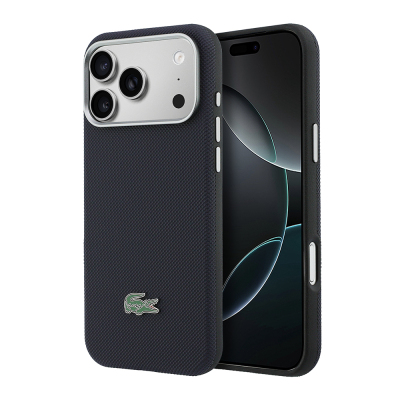 Apple iPhone 17 Pro Max Kılıf Lacoste Orjinal Lisanslı M-Safe Şarj Özellikli PVC Yarı Pike Desenli Arka Yüzey İkonik Timsah Dokuma Logolu Kapak - 1