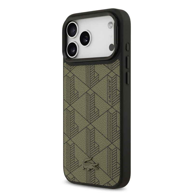 Apple iPhone 17 Pro Max Kılıf Lacoste Orjinal Lisanslı M-safe Şarj Özellikli Standlı PU Deri Karışık Monogram Desenli Kapak - 3