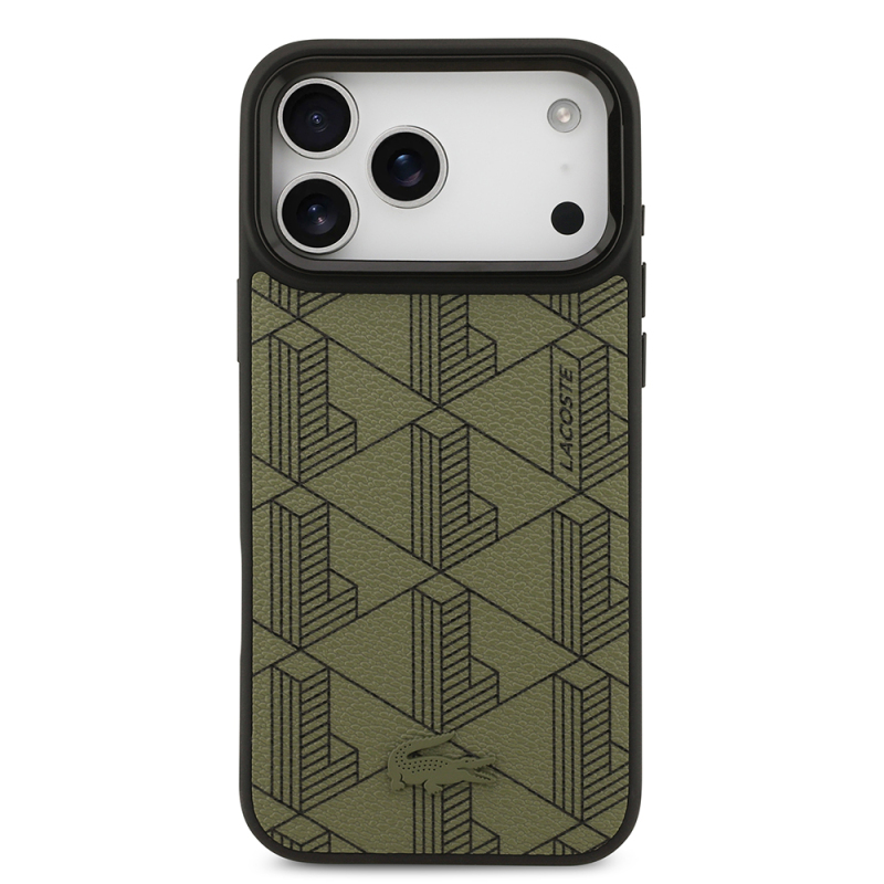 Apple iPhone 17 Pro Max Kılıf Lacoste Orjinal Lisanslı M-safe Şarj Özellikli Standlı PU Deri Karışık Monogram Desenli Kapak - 4