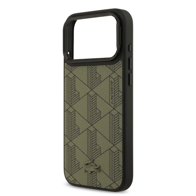 Apple iPhone 17 Pro Max Kılıf Lacoste Orjinal Lisanslı M-safe Şarj Özellikli Standlı PU Deri Karışık Monogram Desenli Kapak - 7
