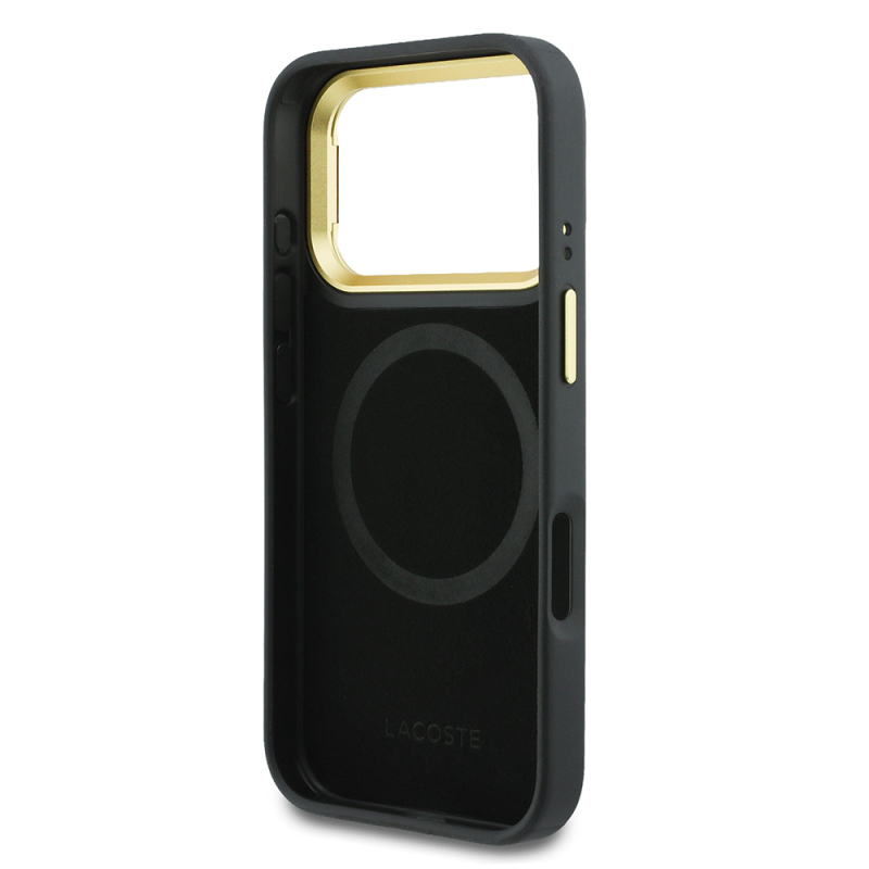 Apple iPhone 17 Pro Max Kılıf Lacoste Orjinal Lisanslı M-safe Şarj Özellikli Standlı PU Deri Karışık Monogram Desenli Kapak - 16