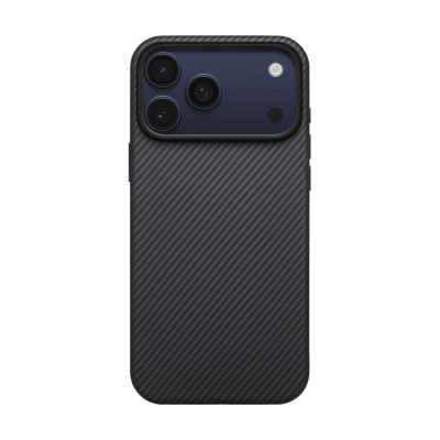 Apple iPhone 17 Pro Max Kılıf M-safe Şarj Özellikli 1500D Aramid Fiber Pitaka Military-Grade Classic Serisi Black-Grey Twill Kapak - 1