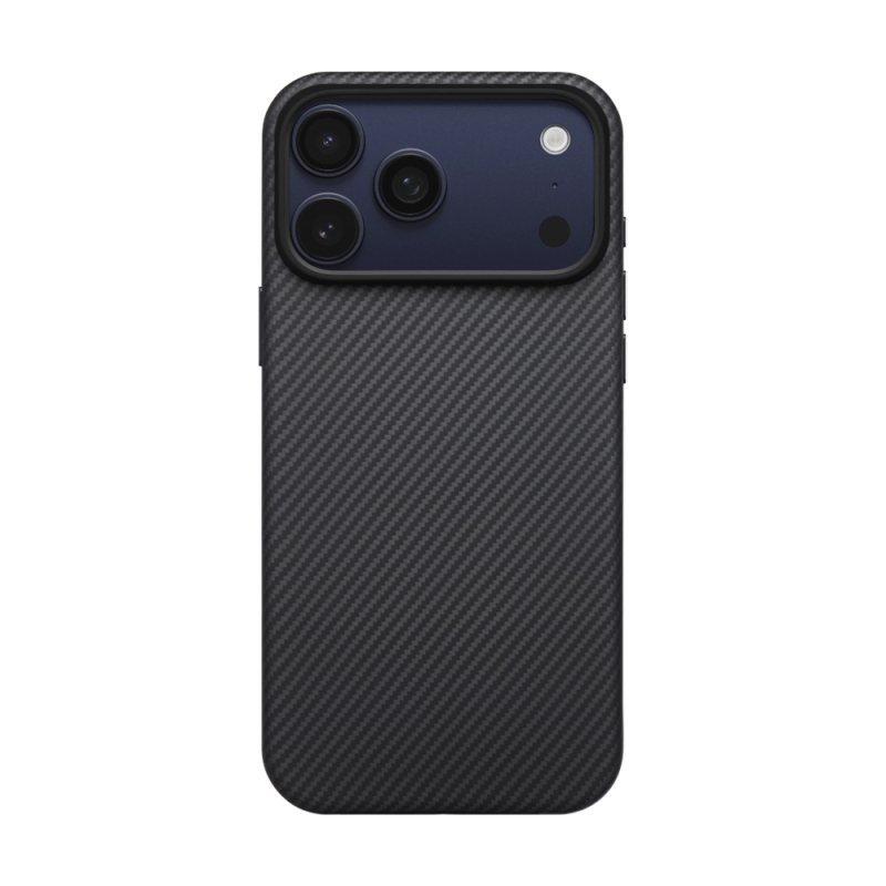 Apple iPhone 17 Pro Max Kılıf M-safe Şarj Özellikli 1500D Aramid Fiber Pitaka Military-Grade Classic Serisi Black-Grey Twill Kapak - 2