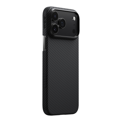Apple iPhone 17 Pro Max Kılıf M-safe Şarj Özellikli 1500D Aramid Fiber Pitaka Ultra-Slim Classic Serisi Black-Grey Twill Kapak - 1