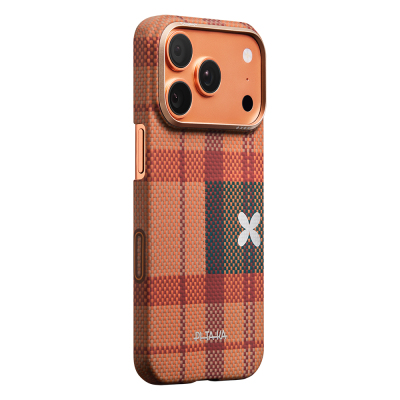 Apple iPhone 17 Pro Max Kılıf M-safe Şarj Özellikli Aramid Karbon Fiber Pitaka Flora in Grid Serisi Kapak - 6