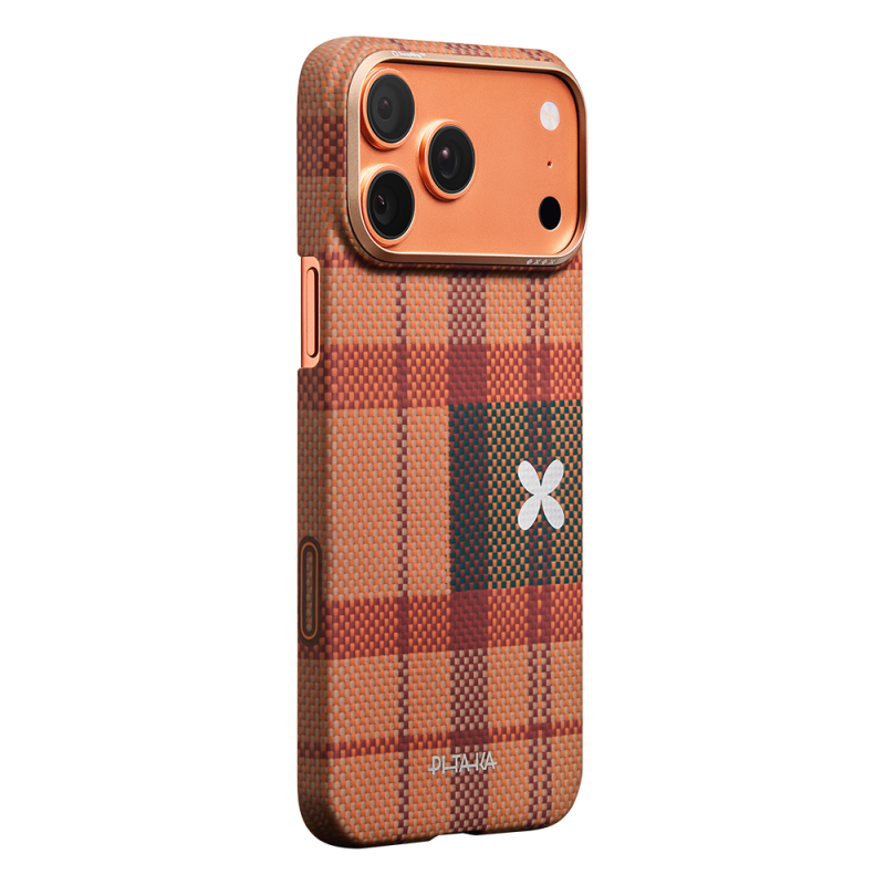 Apple iPhone 17 Pro Max Kılıf M-safe Şarj Özellikli Aramid Karbon Fiber Pitaka Flora in Grid Serisi Kapak - 4