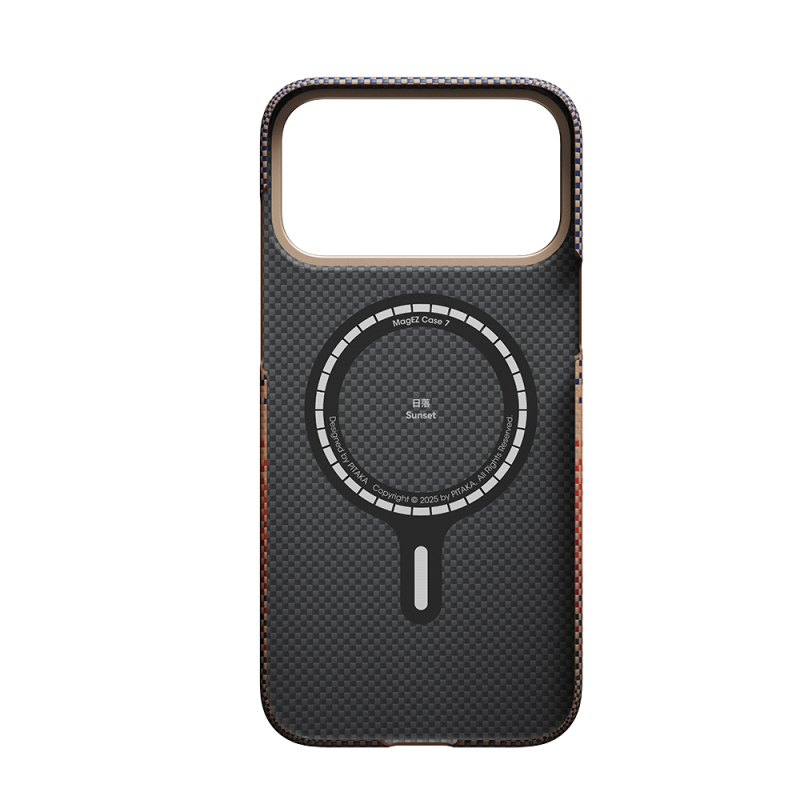 Apple iPhone 17 Pro Max Kılıf M-safe Şarj Özellikli Aramid Fiber Pitaka Tactile Woven Sunset-Moonrise Serisi Sunset Kapak - 15