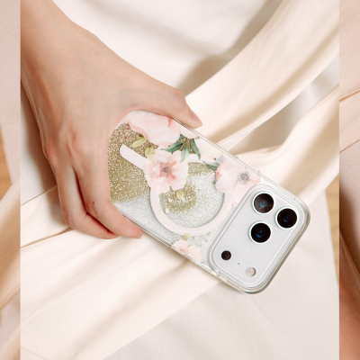 Apple iPhone 17 Pro Max Kılıf M-safe Şarj Özellikli Çiçek Desenli Simli Arka Yüzey Coehl Fleurette Kapak - 5