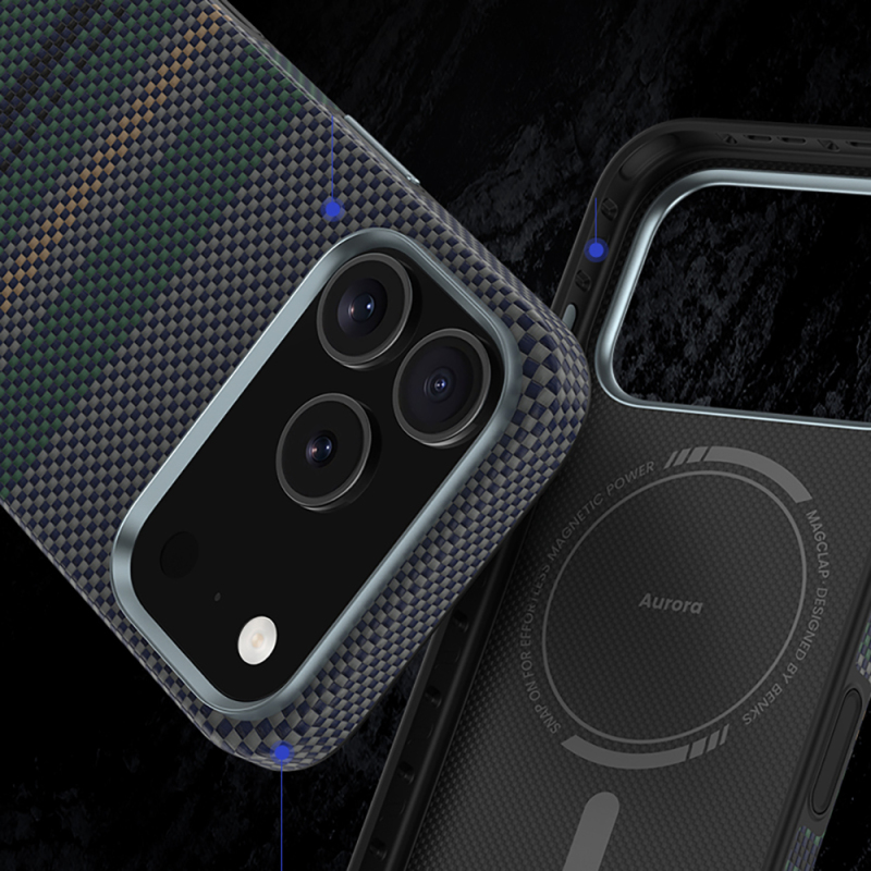 Apple iPhone 17 Pro Max Kılıf M-safe Şarj Özellikli Karbon Fiber Tasarımlı Benks Aurora ArmorPro Kevlar Kapak - 6