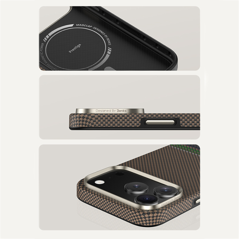 Apple iPhone 17 Pro Max Kılıf M-safe Şarj Özellikli Karbon Fiber Tasarımlı Benks Prestige ArmorPro Kevlar Kapak - 10