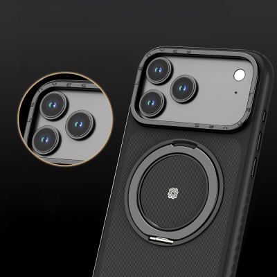 Apple iPhone 17 Pro Max Kılıf M-safe Şarj Özellikli Metal Standlı Lenyes CK225 Kevlar Kapak - 3