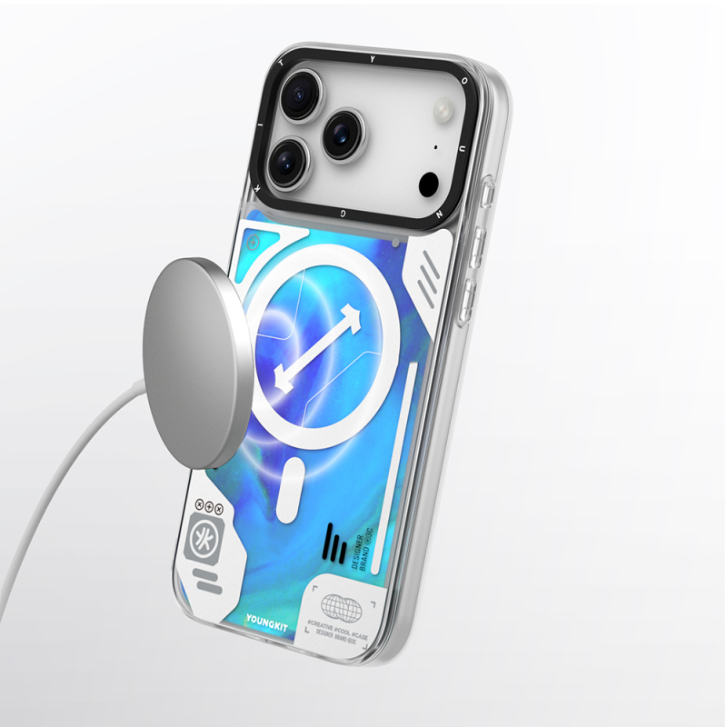Apple iPhone 17 Pro Max Kılıf M-safe Şarj Özellikli Parlak Kumlu Sıvılı Tasarımlı Galaxy Fantasy Serisi Kapak - 13