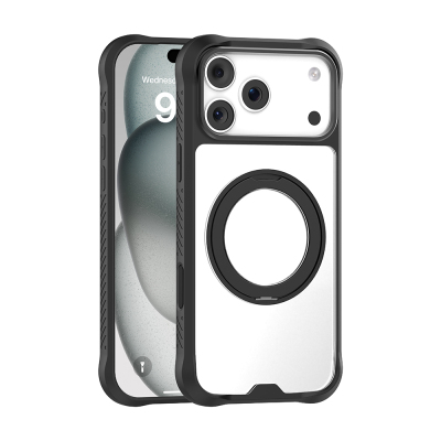 Apple iPhone 17 Pro Max Kılıf M-safe Şarj Özellikli Parmak Ring Standlı Airbag Tasarımlı Mutural Obsidian Serisi Kapak - 4