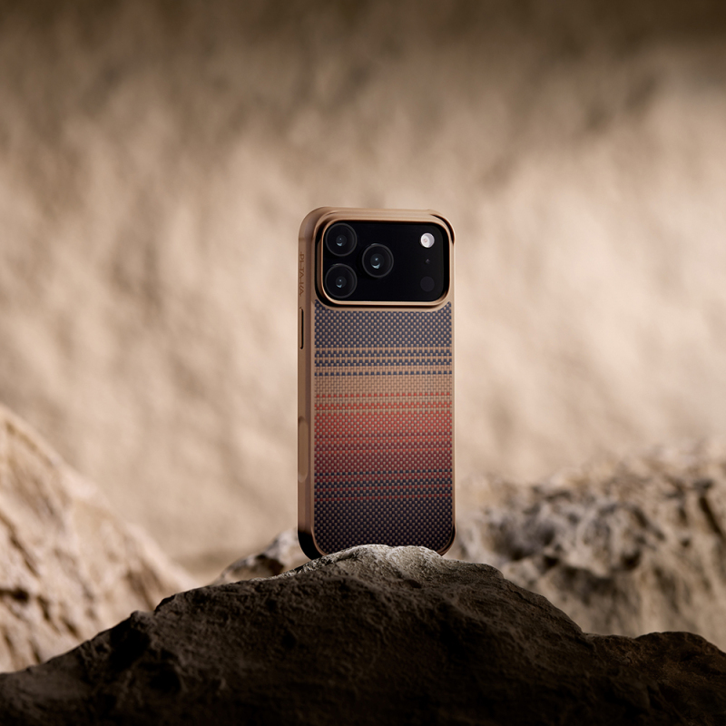 Apple iPhone 17 Pro Max Kılıf M-safe Şarj Özellikli Pitaka Tactile Woven Sunset-Moonrise Aramid Pro Guard Serisi Kapak - 7