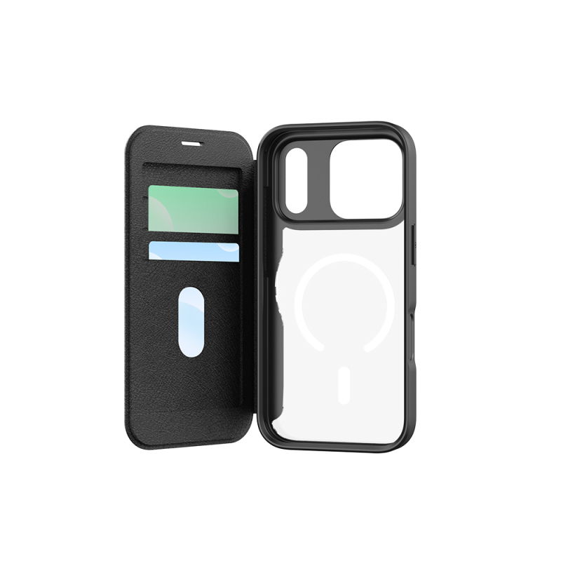 Apple iPhone 17 Pro Max Kılıf M-Safe Şarj Özellikli Raptic Air Folio Şeffaf Kartlıklı Kapaklı Kılıf - 1