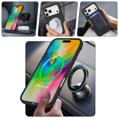 Apple iPhone 17 Pro Max Kılıf M-safe Şarj Özellikli Standlı Zore Samara Kapak - 12