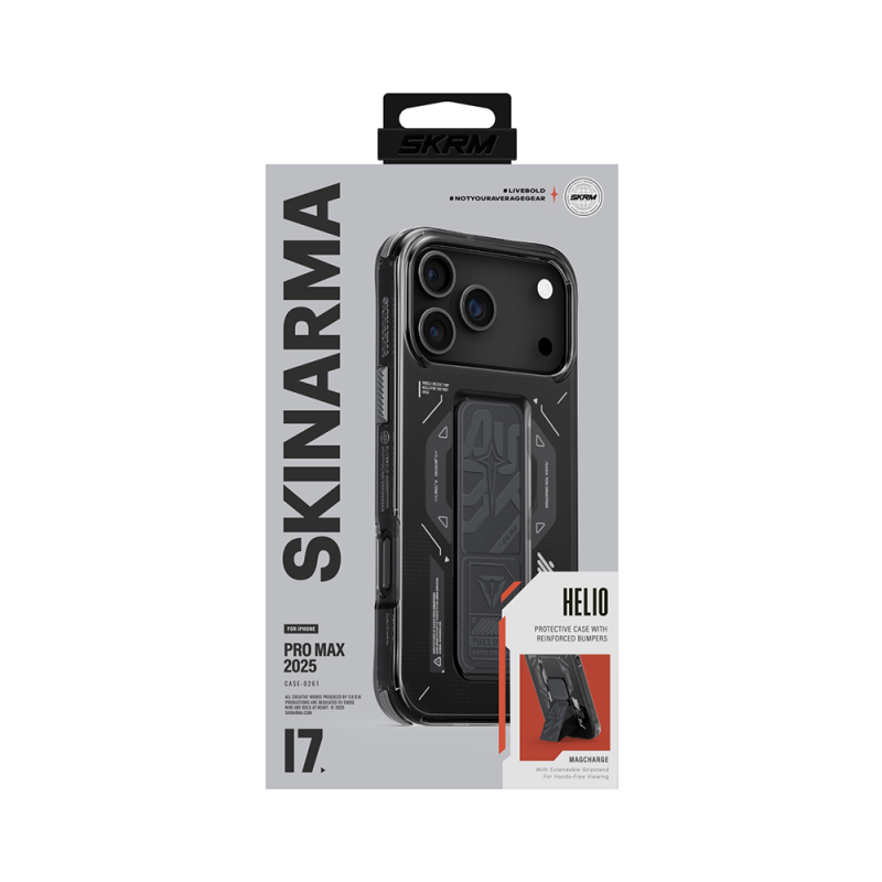 Apple iPhone 17 Pro Max Kılıf M-safe Şarj Özellikli Teknoloji Desenli Skinarma Helio Mag Charge Standlı Kapak - 11