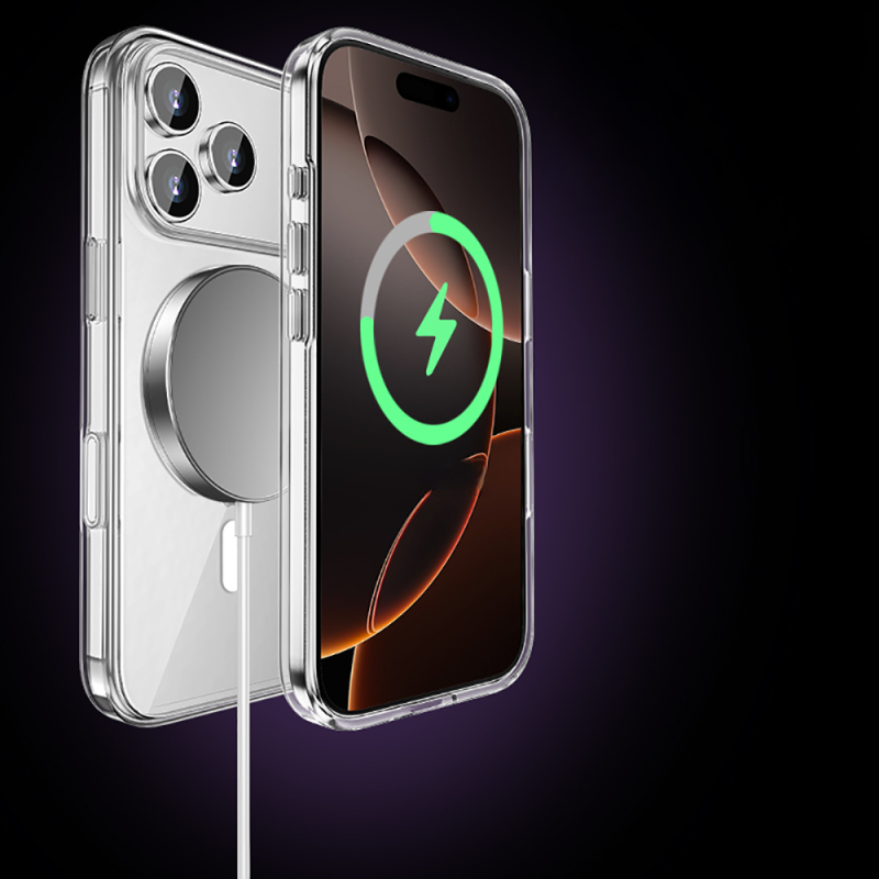 Apple iPhone 17 Pro Max Kılıf M-safe Şarj Özellikli Transparan Sert PC Wlons Pita Kapak - 10