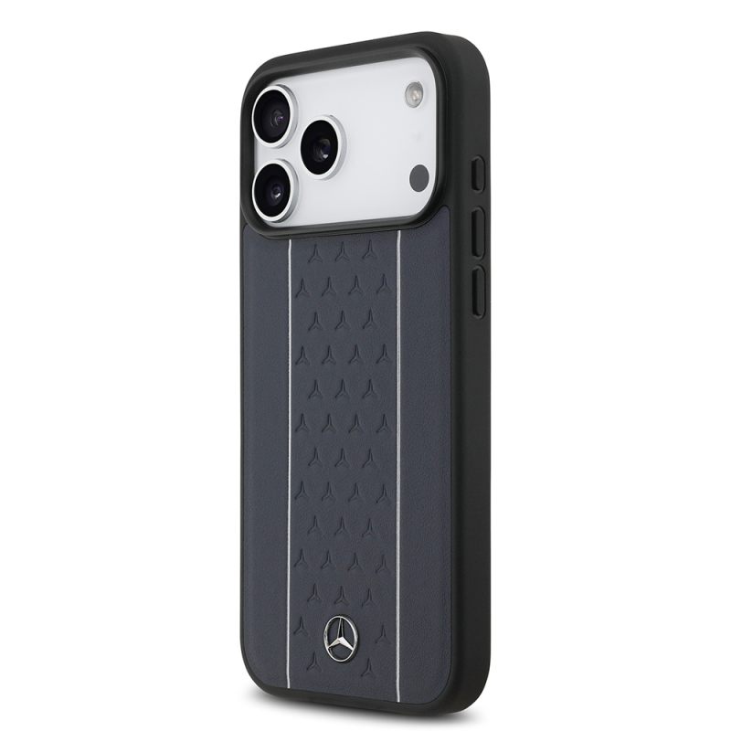 Apple iPhone 17 Pro Max Kılıf Mercedes Benz Orjinal Lisanslı M-safe Şarj Özellikli Şeritli Yıldız Desenli Metal Logolu Deri Kapak - 3