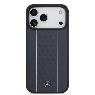 Apple iPhone 17 Pro Max Kılıf Mercedes Benz Orjinal Lisanslı M-safe Şarj Özellikli Şeritli Yıldız Desenli Metal Logolu Deri Kapak - 4
