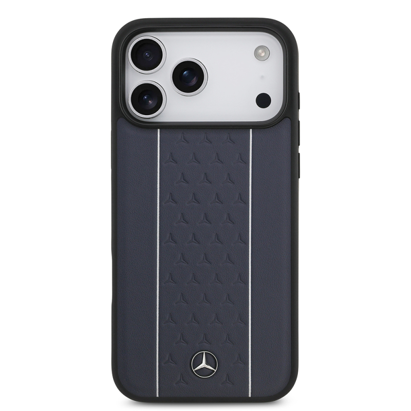 Apple iPhone 17 Pro Max Kılıf Mercedes Benz Orjinal Lisanslı M-safe Şarj Özellikli Şeritli Yıldız Desenli Metal Logolu Deri Kapak - 4